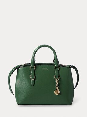 Ralph Lauren Saffiano Leather Mini Satchel Dark Green RARE Like new